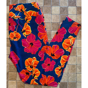 Women's TC LuLaRoe Leggings  Blue Orange Floral Print